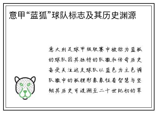 意甲“蓝狐”球队标志及其历史渊源