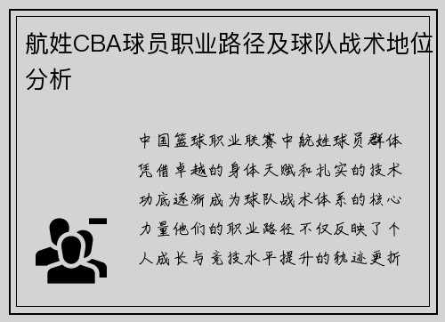 航姓CBA球员职业路径及球队战术地位分析