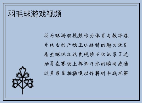 羽毛球游戏视频